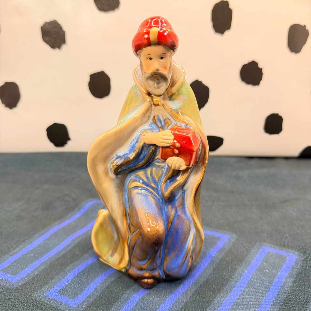 Unbranded Nativity Wise Man Figurine Multicolor Ceramic Iridescent Glaze